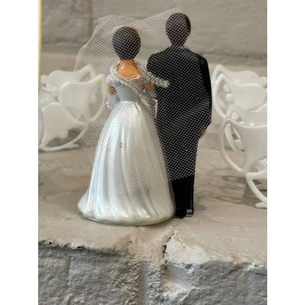 Vintage Wedding Cake Topper Bride Groom Bells Candle Holders 1960s